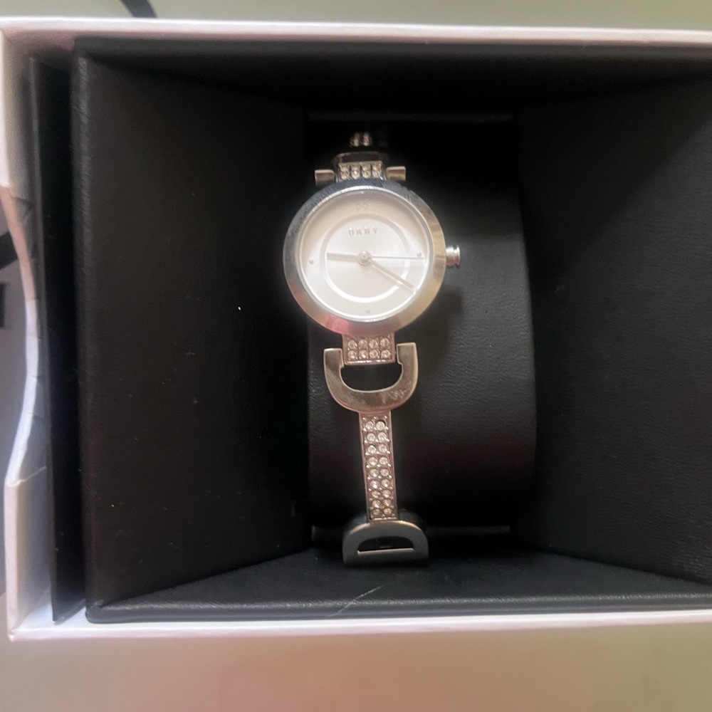 DKNY Silver Watch with Crystal Accents